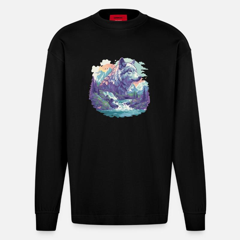 Wölfe Wolf - Heavyweight Oversized Organic Langarmshirt Made in EU - SOLID BLACK