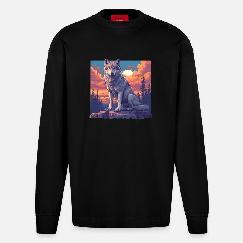 Wölfe Wolf - Heavyweight Oversized Organic Langarmshirt Made in EU - SOLID BLACK