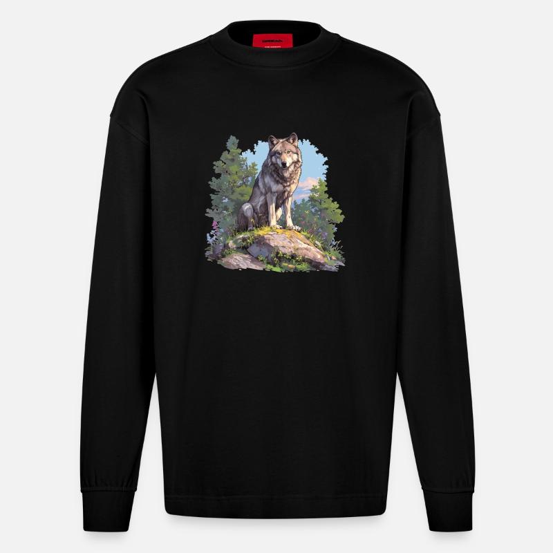 Wölfe Wolf - Heavyweight Oversized Organic Langarmshirt Made in EU - SOLID BLACK