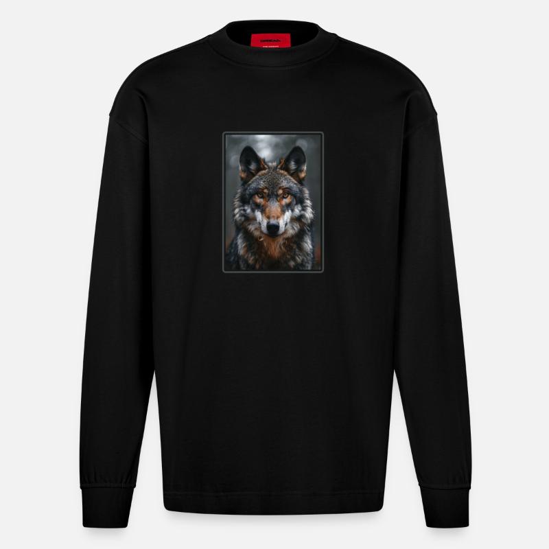 Wölfe Wolf - Heavyweight Oversized Organic Langarmshirt Made in EU - SOLID BLACK