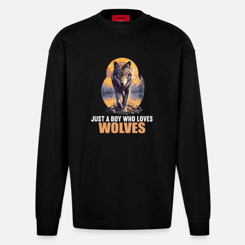 Wölfe Wolf - Heavyweight Oversized Organic Langarmshirt Made in EU - SOLID BLACK
