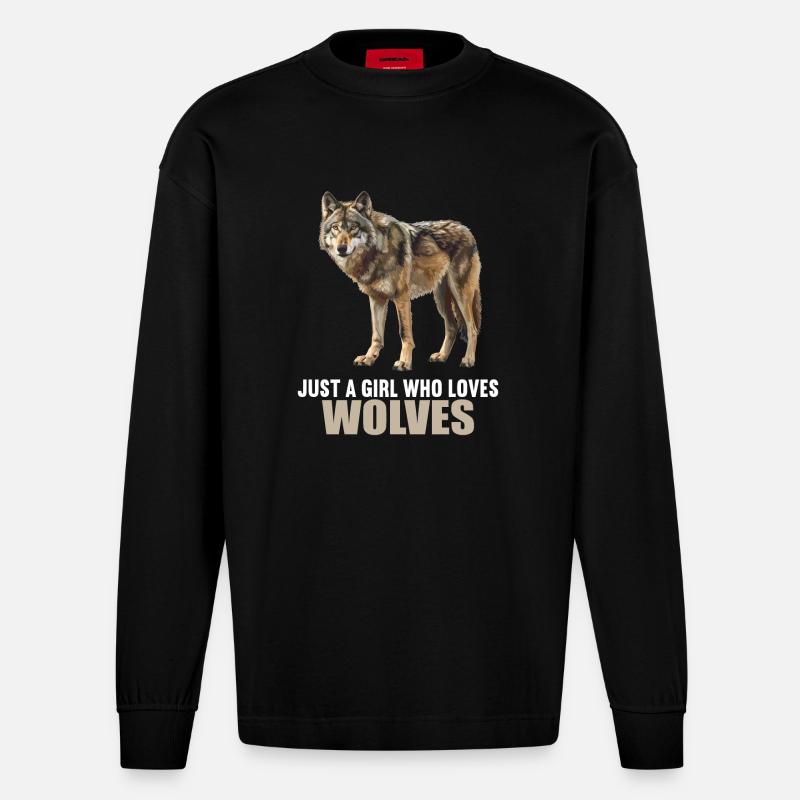 Wölfe Wolf - Heavyweight Oversized Organic Langarmshirt Made in EU - SOLID BLACK