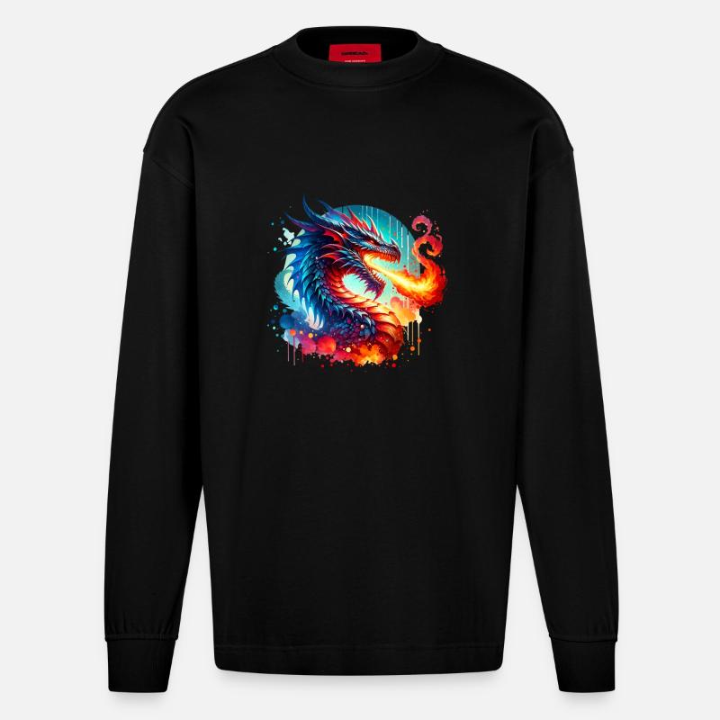 Drache - Heavyweight Oversized Organic Langarmshirt Made in EU - SOLID BLACK