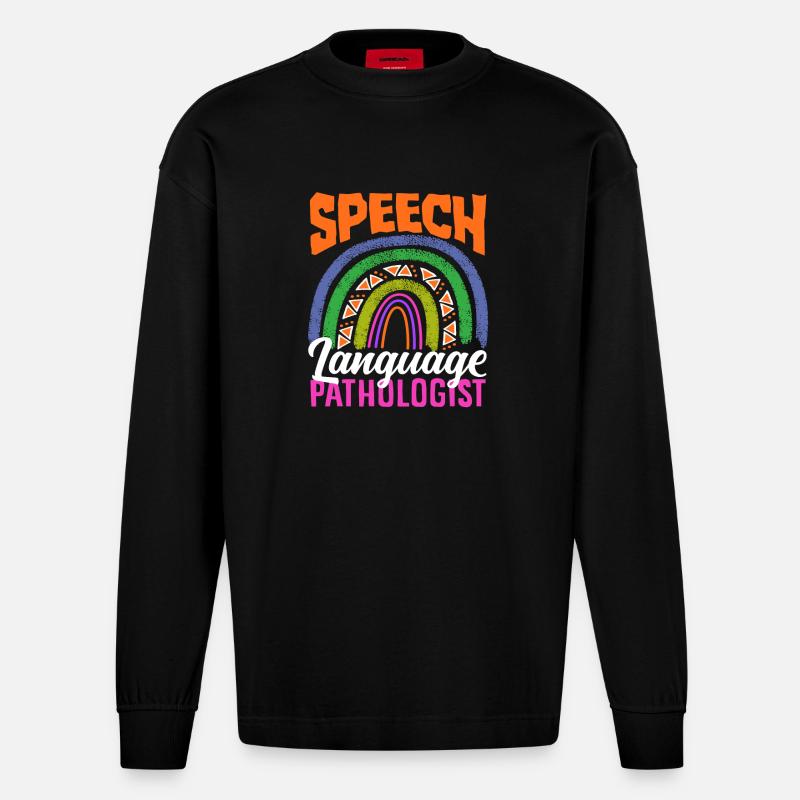 Speech Language Pathologist Rainbow - Heavyweight Oversized Organic Longsleeve Shirt Made in EU - SOLID BLACK