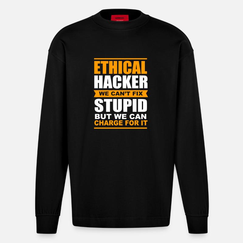 Cyber programmeur cybersécurité Hacker - Manches longues bio épais oversize fabriqué en UE - SOLID BLACK