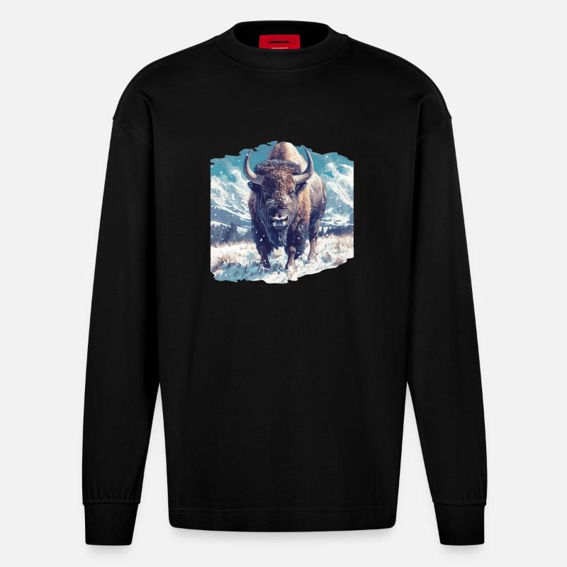 Bisons Bison - Manches longues bio épais oversize fabriqué en UE - SOLID BLACK