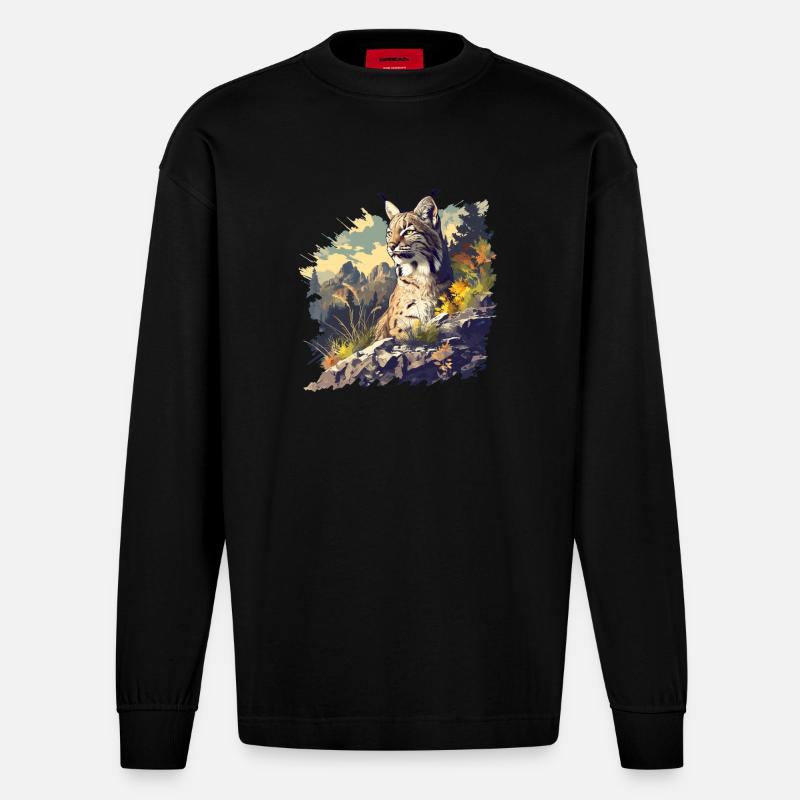 Bobcats Rotluchse Rotluchs Luchs - Heavyweight Oversized Organic Langarmshirt Made in EU - SOLID BLACK