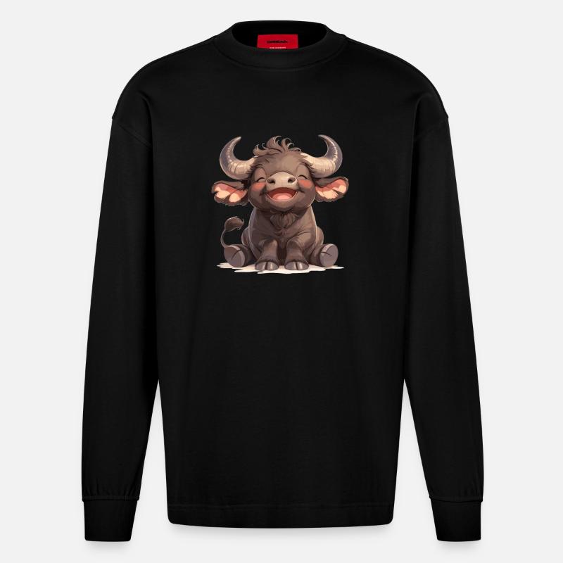 Buffalos Buffalo Büffel - Heavyweight Oversized Organic Langarmshirt Made in EU - SOLID BLACK
