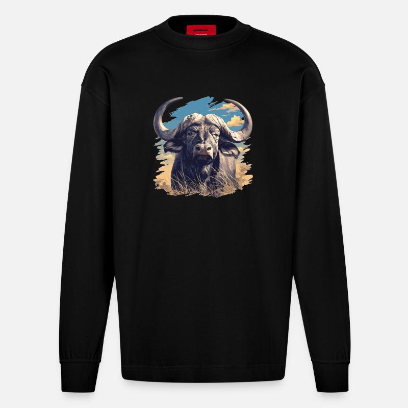 Buffles Buffalo Büffel - Manches longues bio épais oversize fabriqué en UE - SOLID BLACK