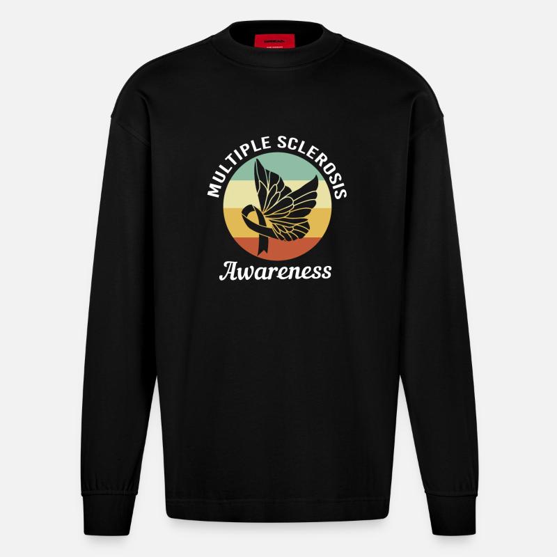 Multiple Sclerosis MS - Heavyweight Oversized Organic Longsleeve Shirt Made in EU - SOLID BLACK