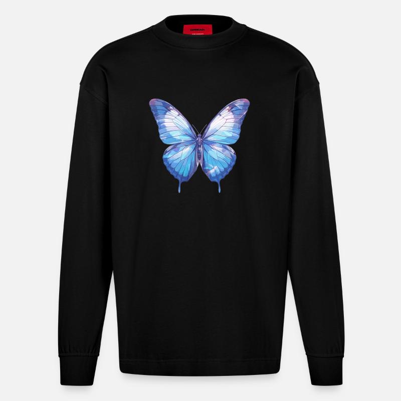 papillon papillons papillon papillon - Manches longues bio épais oversize fabriqué en UE - SOLID BLACK