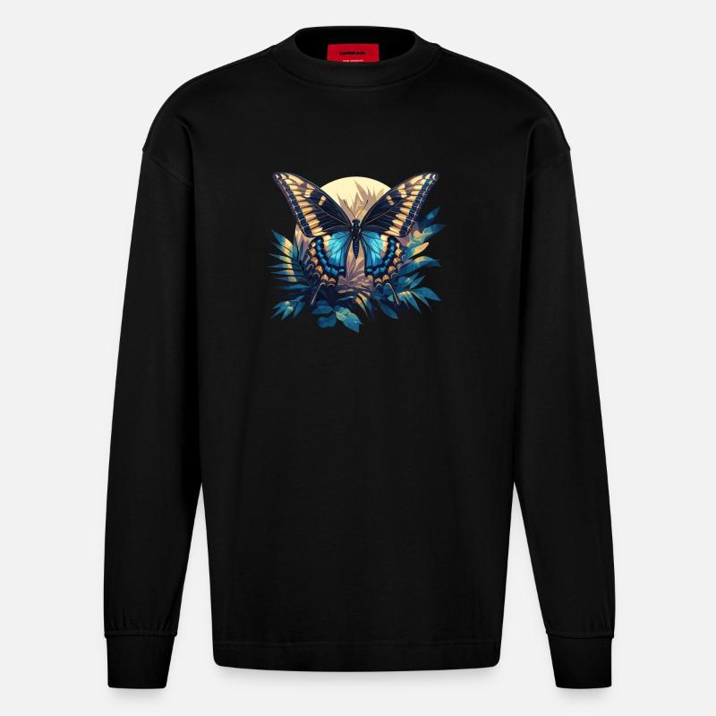 papillon papillons papillon papillon - Manches longues bio épais oversize fabriqué en UE - SOLID BLACK