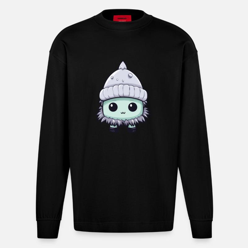 Frostbeule Winter Eskimo Comic - Heavyweight Oversized Organic Langarmshirt Made in EU - SOLID BLACK
