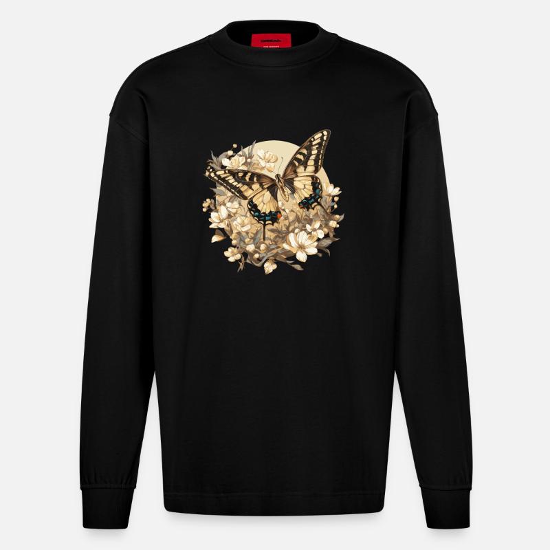papillon papillons papillon papillon - Manches longues bio épais oversize fabriqué en UE - SOLID BLACK