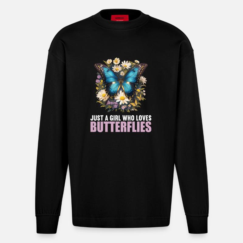 papillon papillons papillon papillon - Manches longues bio épais oversize fabriqué en UE - SOLID BLACK