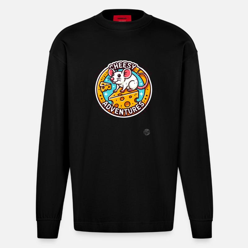 Käse-Abenteuer einer Maus - Heavyweight Oversized Organic Langarmshirt Made in EU - SOLID BLACK