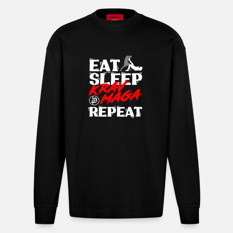 Krav Maga - Heavyweight Oversized Organic Langarmshirt Made in EU - SOLID BLACK