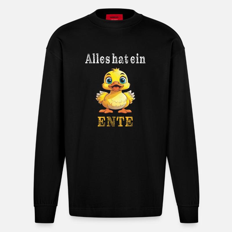 Everything has a duck - Heavyweight Oversized Organic Longsleeve Shirt Made in EU - SOLID BLACK