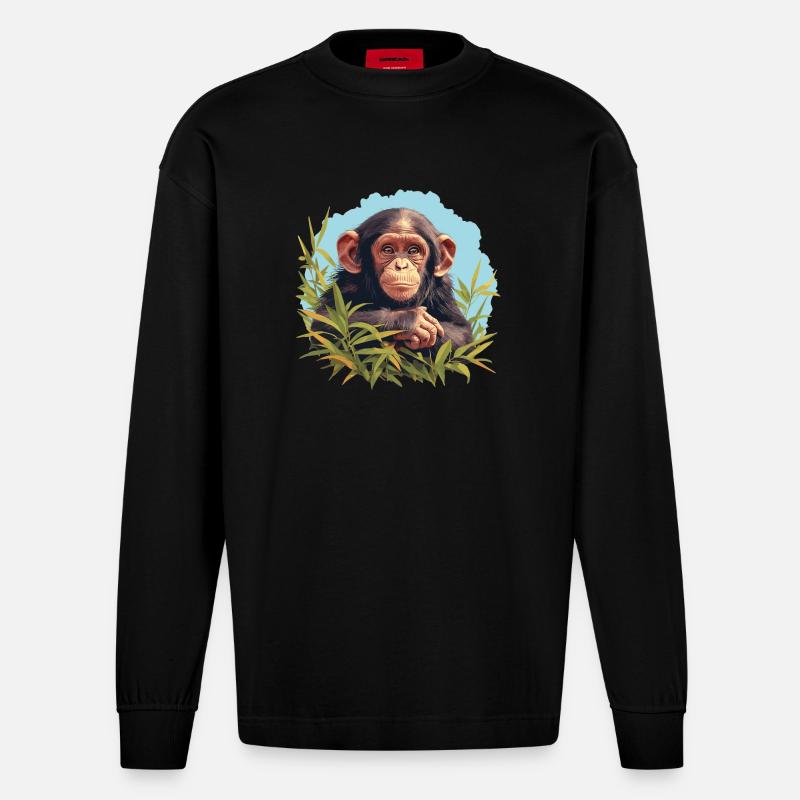Chimpanzé Schimpansen Schimpanse - Manches longues bio épais oversize fabriqué en UE - SOLID BLACK