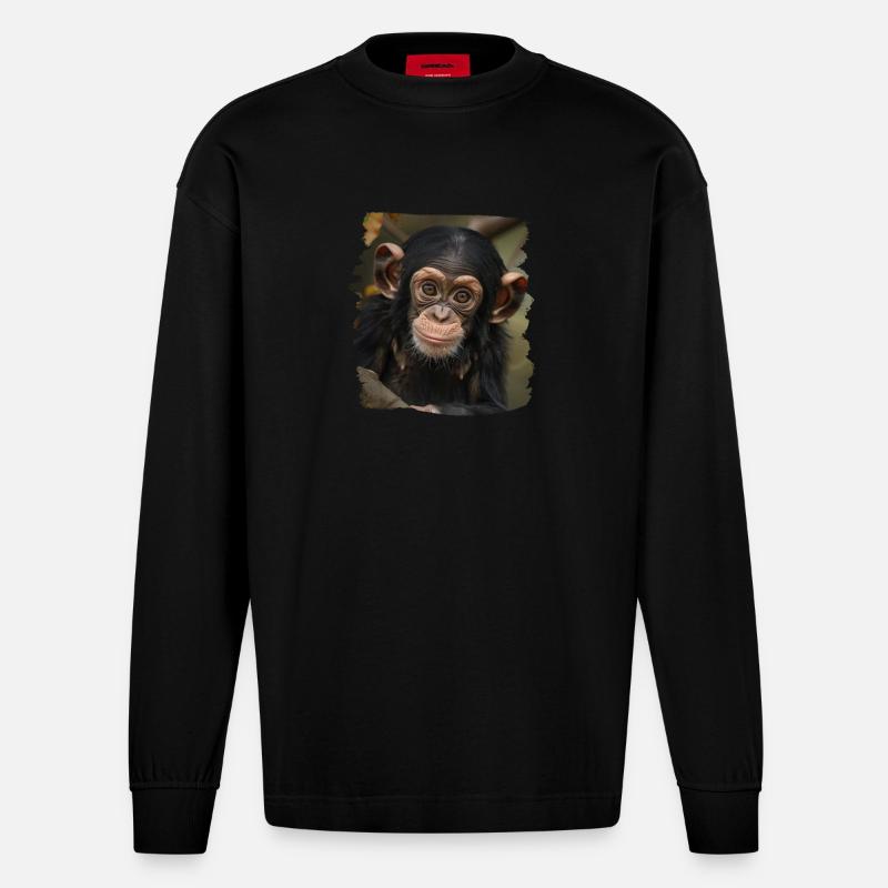 Chimpanzé Schimpansen Schimpanse - Manches longues bio épais oversize fabriqué en UE - SOLID BLACK