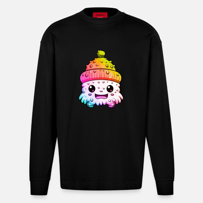 Winter Eskimo Comic Winterlich - Heavyweight Oversized Organic Langarmshirt Made in EU - SOLID BLACK