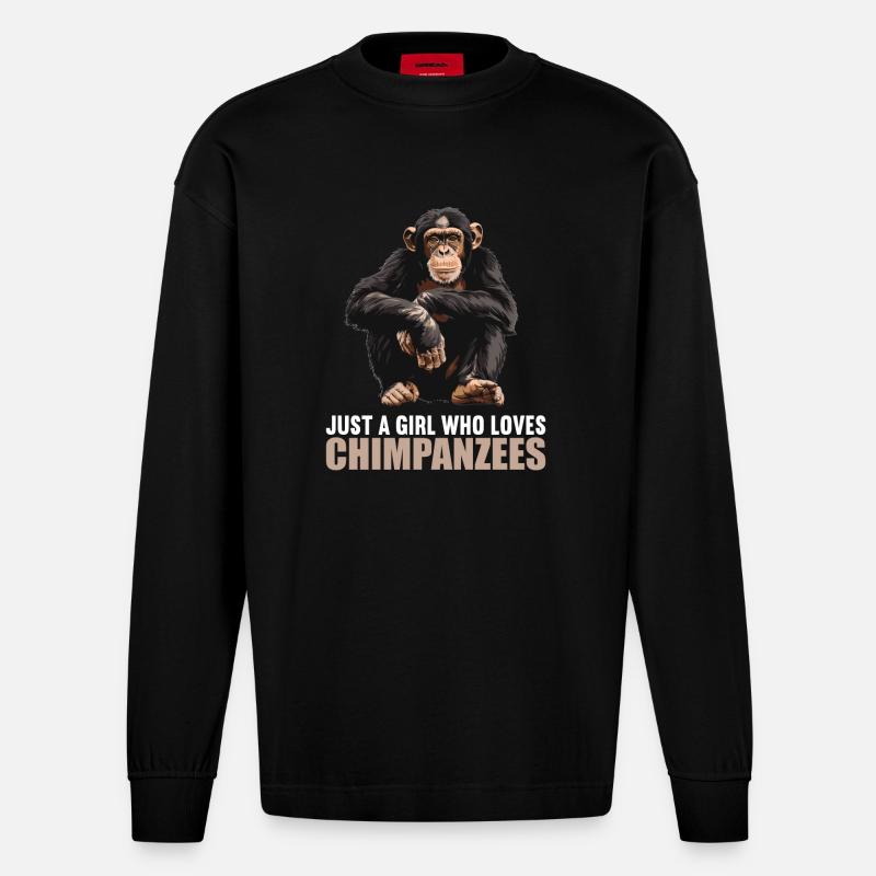 Chimpanzee Schimpansen Schimpanse - Heavyweight Oversized Organic Langarmshirt Made in EU - SOLID BLACK