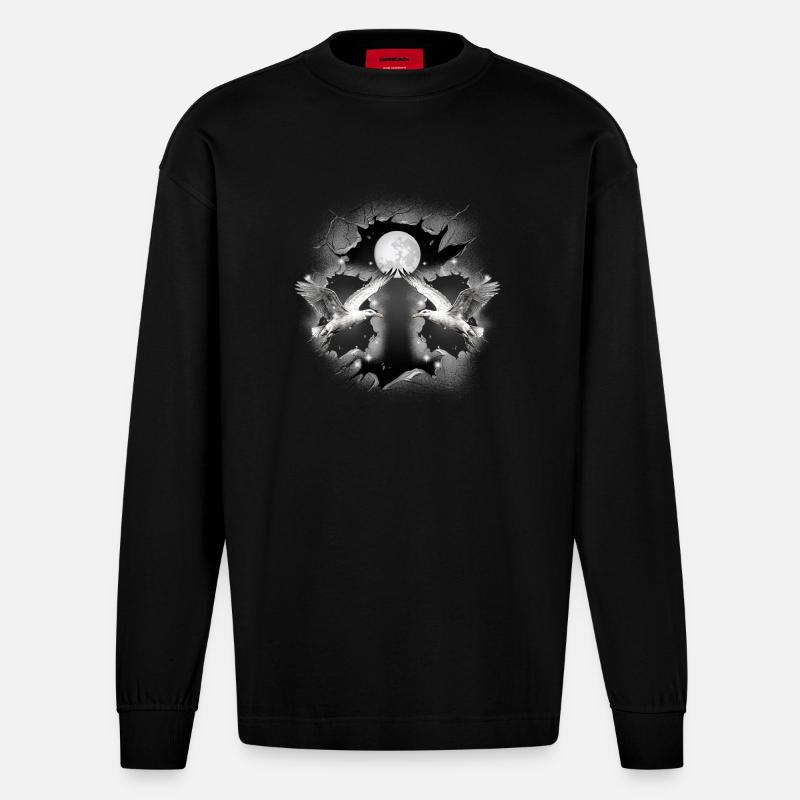 Möwe mystisch maritim Möwen - Heavyweight Oversized Organic Langarmshirt Made in EU - SOLID BLACK