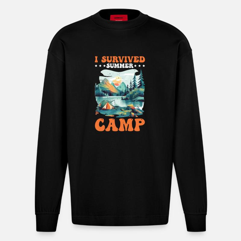 I Survived Summer Camp 5 - Heavyweight Oversized Organic Langarmshirt Made in EU - SOLID BLACK