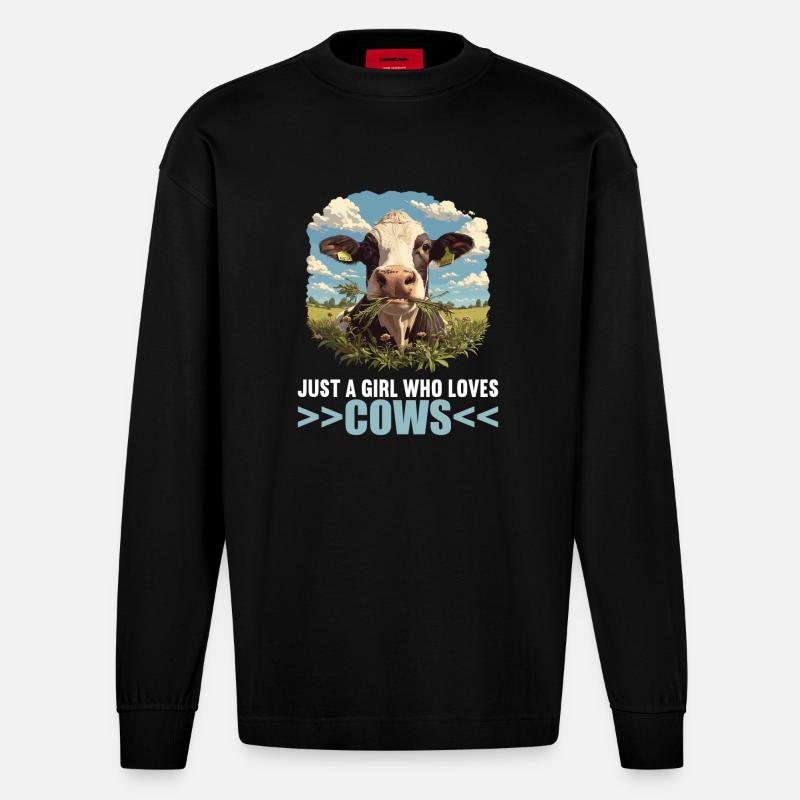 Kühe Kuh - Heavyweight Oversized Organic Langarmshirt Made in EU - SOLID BLACK