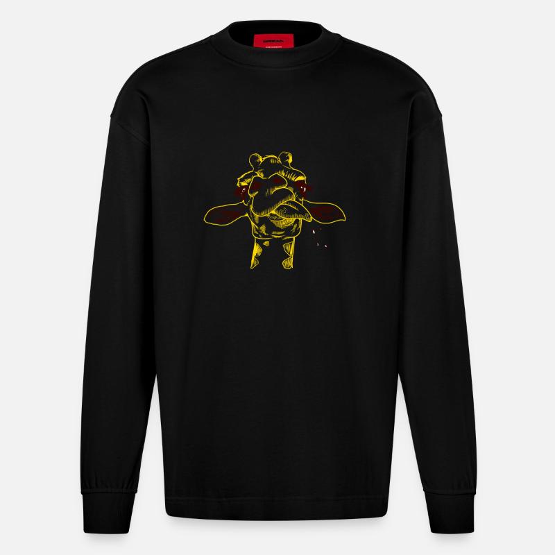 Giraffe Giraffen Safari - Heavyweight Oversized Organic Langarmshirt Made in EU - SOLID BLACK