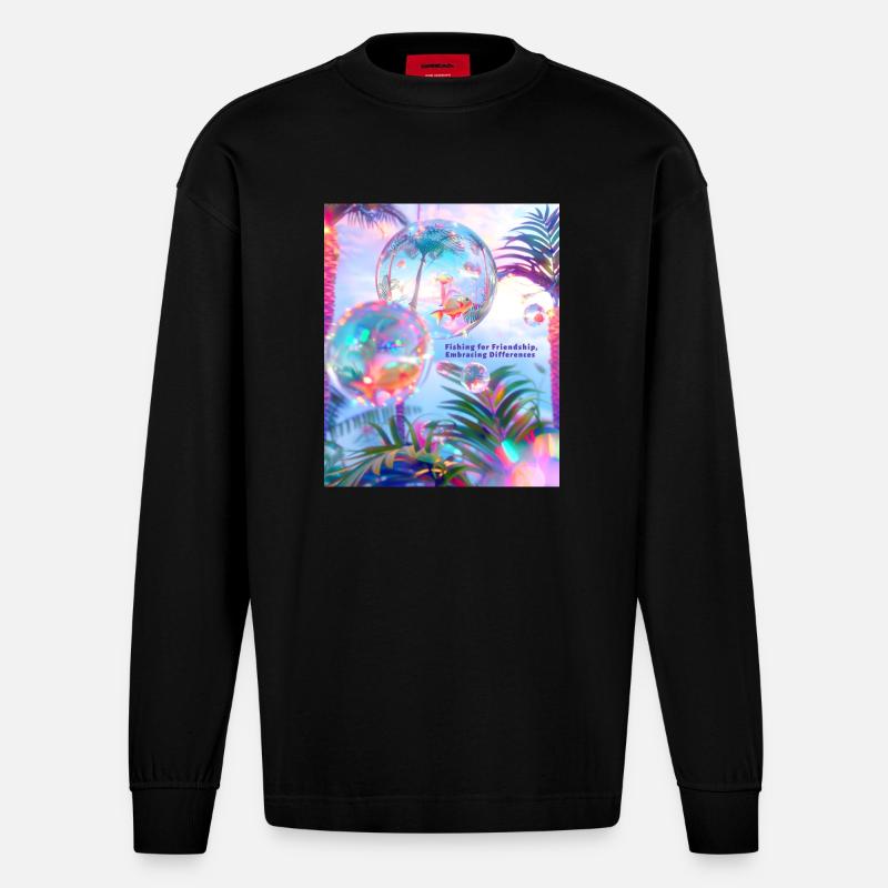 Pêcher l’amitié Accepter les différences - Manches longues bio épais oversize fabriqué en UE - SOLID BLACK