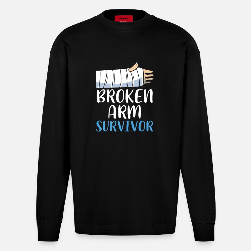 Gebrochener Arm Knochen Knochenbruch - Heavyweight Oversized Organic Langarmshirt Made in EU - SOLID BLACK