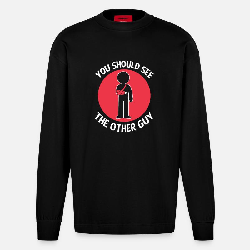 Gebrochener Arm Knochen Knochenbruch - Heavyweight Oversized Organic Langarmshirt Made in EU - SOLID BLACK