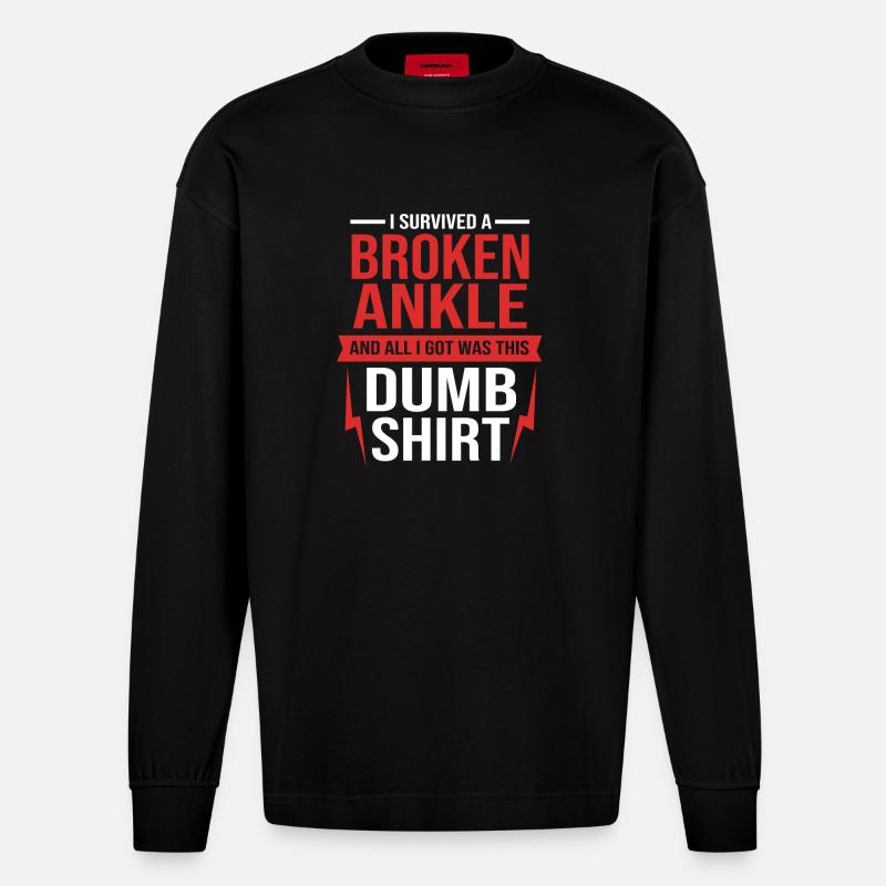 Gebrochener Arm Knochen Knochenbruch - Heavyweight Oversized Organic Langarmshirt Made in EU - SOLID BLACK