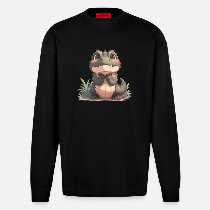 Crocodiles Crocodile - Manches longues bio épais oversize fabriqué en UE - SOLID BLACK