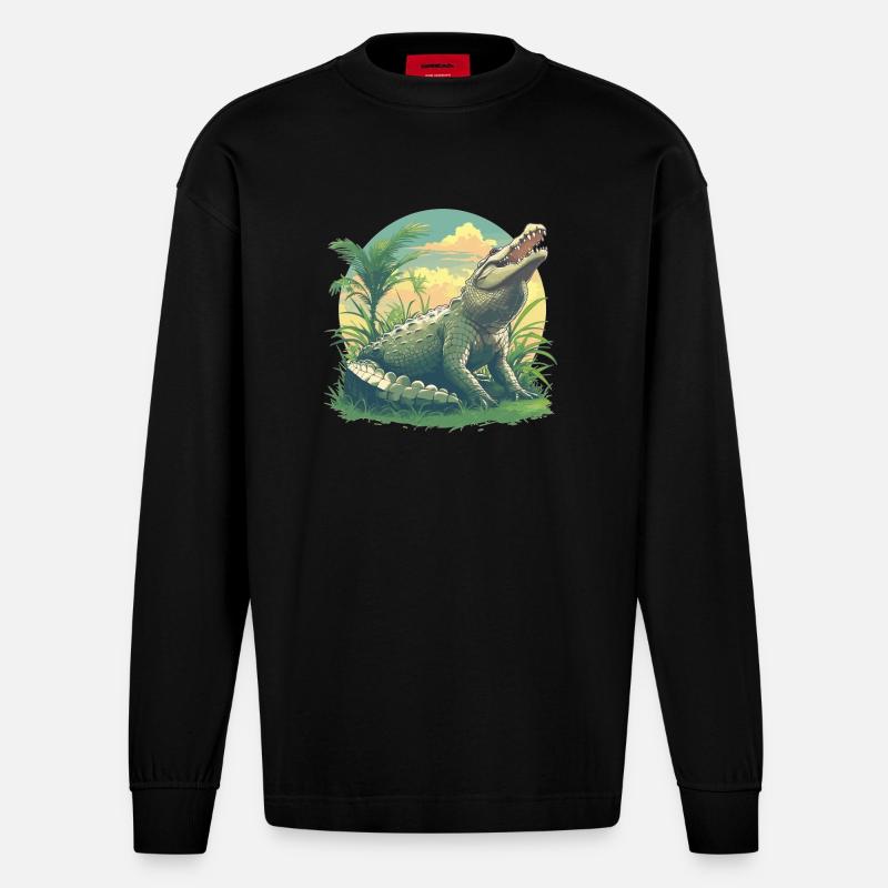 Crocodiles Crocodile - Manches longues bio épais oversize fabriqué en UE - SOLID BLACK