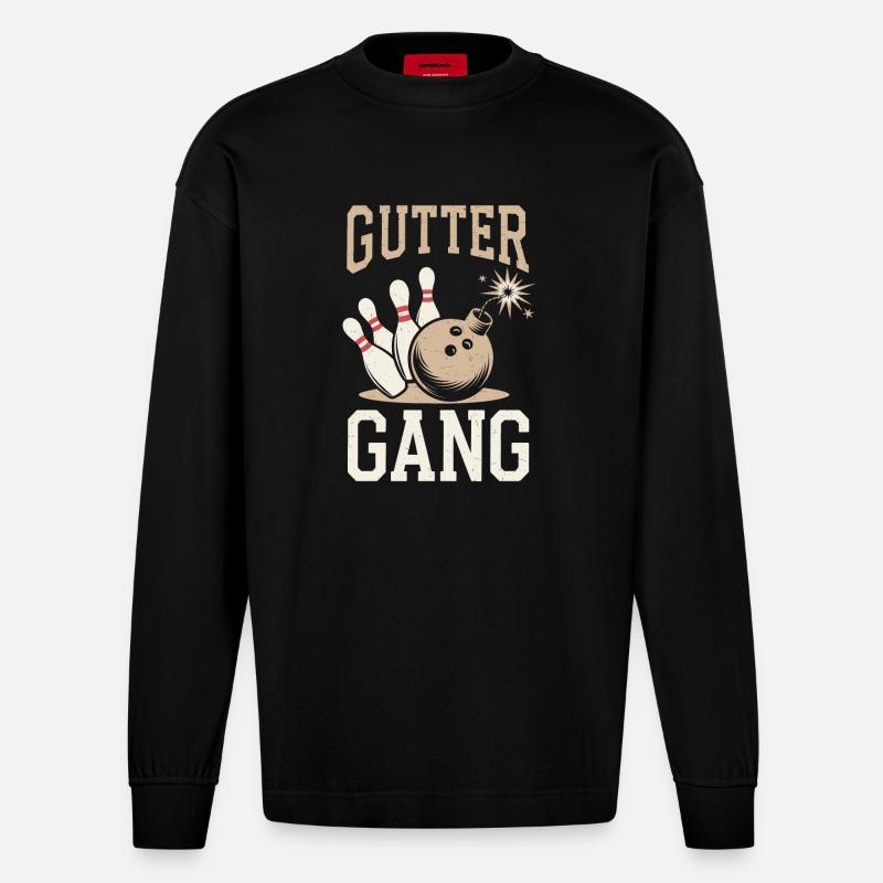 Gutter Gang Bowler Bowling - Heavyweight Oversized Organic Langarmshirt Made in EU - SOLID BLACK