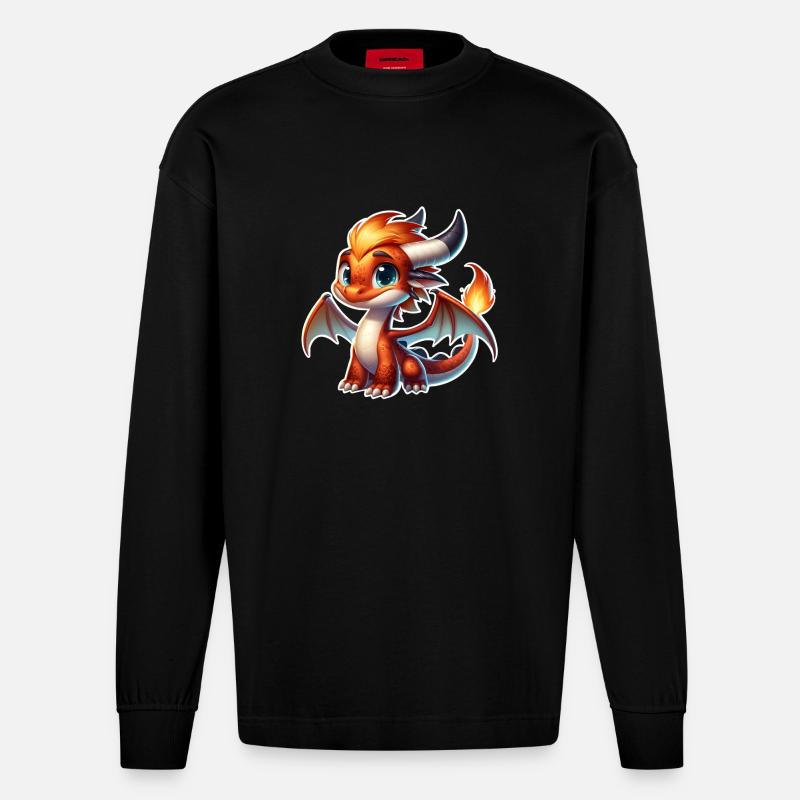 Drache - Heavyweight Oversized Organic Langarmshirt Made in EU - SOLID BLACK