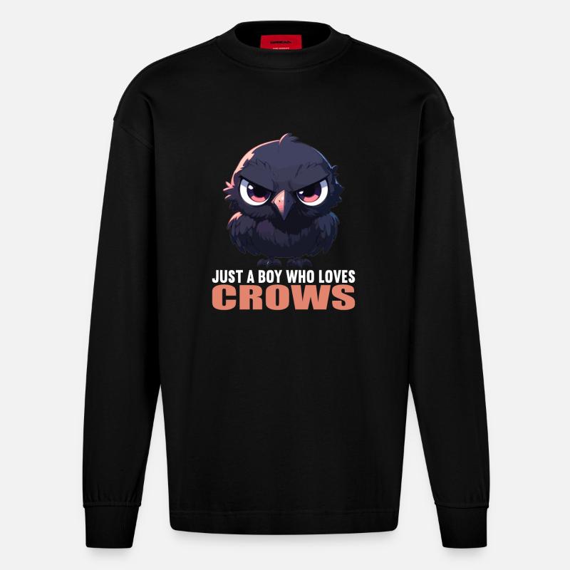 Krähen Krähe - Heavyweight Oversized Organic Langarmshirt Made in EU - SOLID BLACK