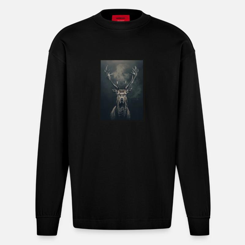 Hirsche Hirsch - Heavyweight Oversized Organic Langarmshirt Made in EU - SOLID BLACK