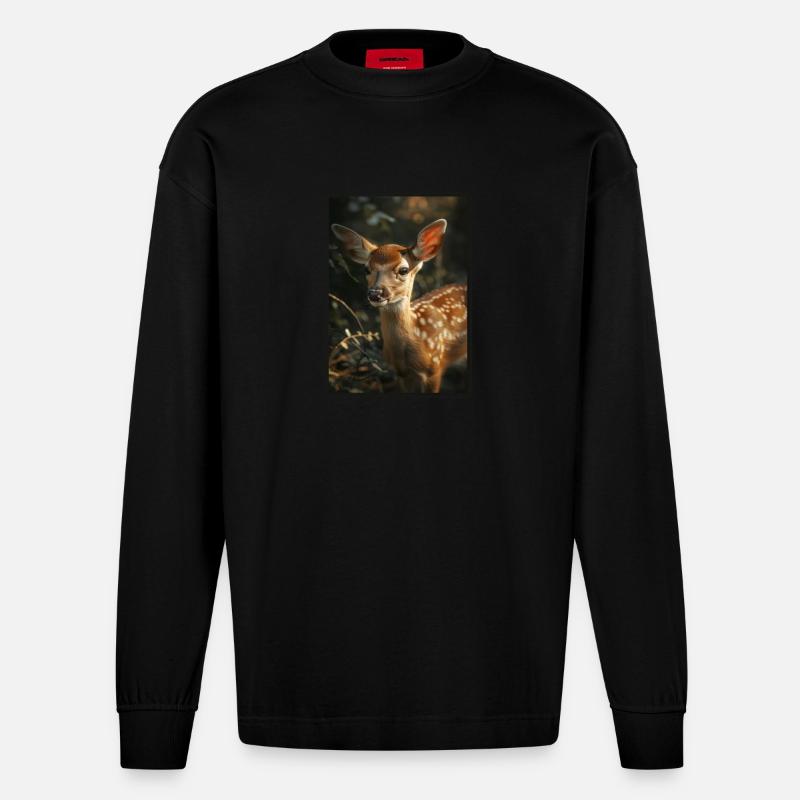 Hirsche Hirsch - Heavyweight Oversized Organic Langarmshirt Made in EU - SOLID BLACK