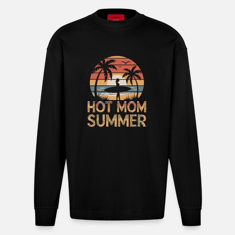 hot mom summer - surf - Manches longues bio épais oversize fabriqué en UE - SOLID BLACK