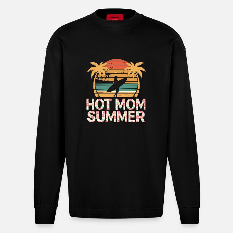 hot mom summer - surf - Manches longues bio épais oversize fabriqué en UE - SOLID BLACK