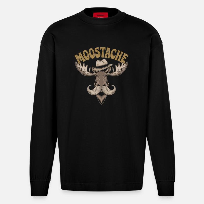 Moustache Bart Bärtig Elch - Heavyweight Oversized Organic Langarmshirt Made in EU - SOLID BLACK