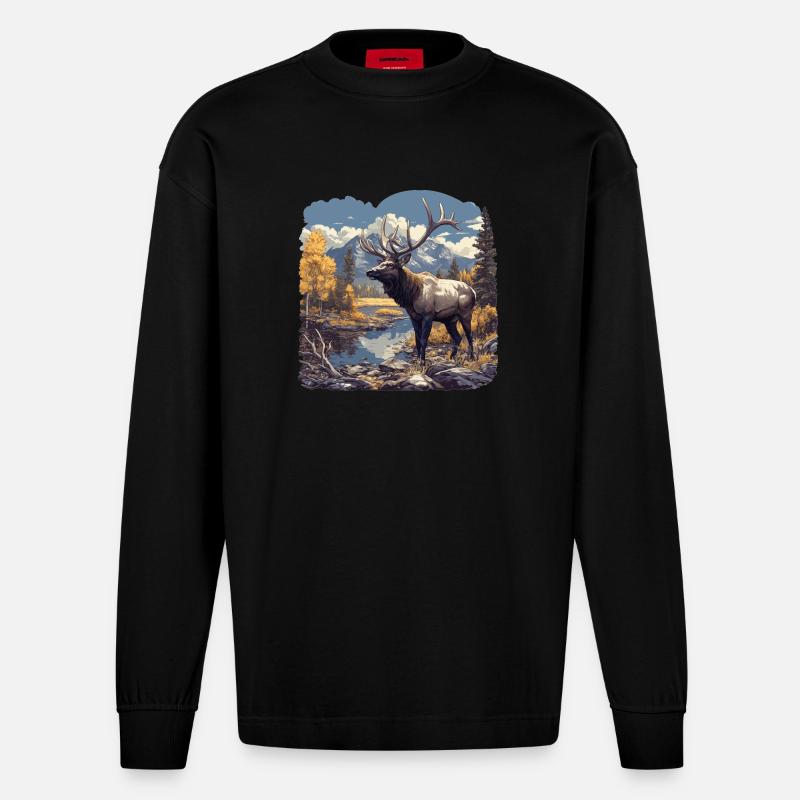 Elche Elch - Heavyweight Oversized Organic Langarmshirt Made in EU - SOLID BLACK