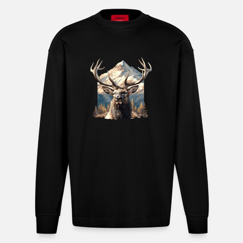 Elche Elch - Heavyweight Oversized Organic Langarmshirt Made in EU - SOLID BLACK