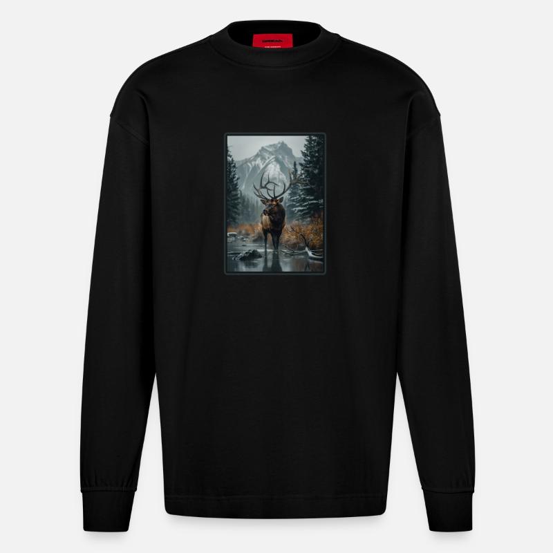 Elche Elch - Heavyweight Oversized Organic Langarmshirt Made in EU - SOLID BLACK