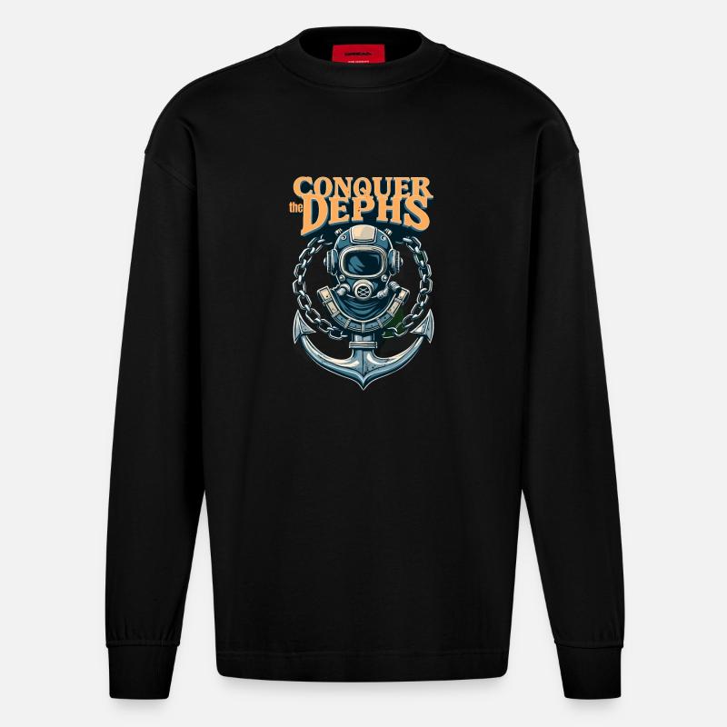Conquer The Dephs - Heavyweight Oversized Organic Langarmshirt Made in EU - SOLID BLACK