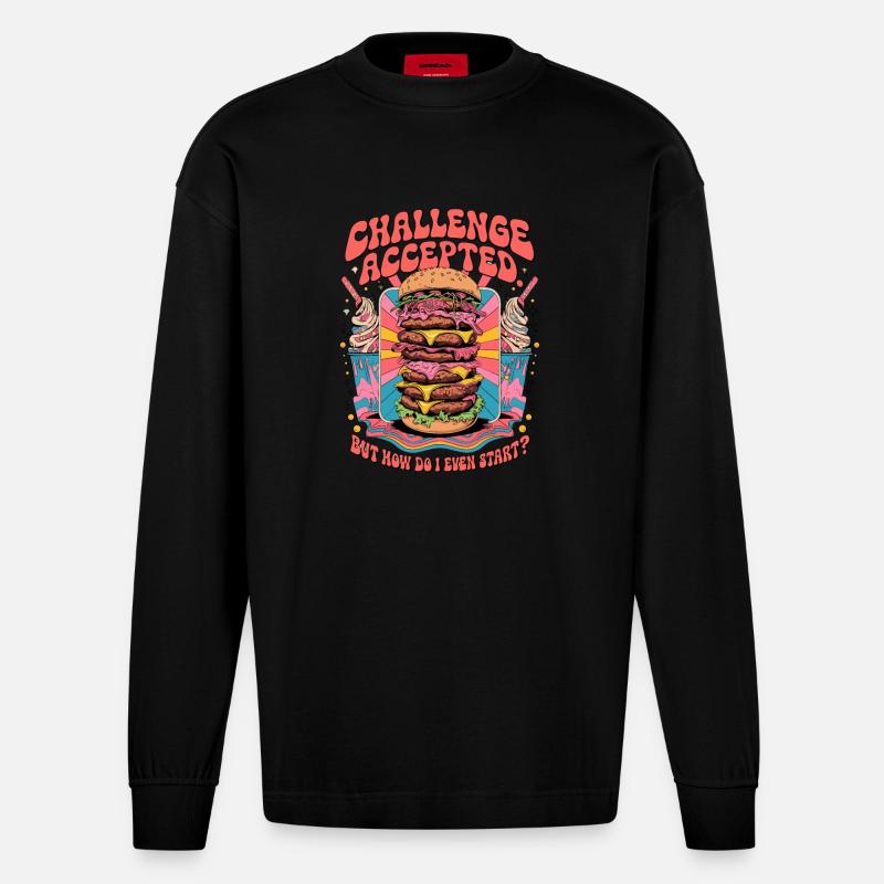 Burger Challenge Accepted - Heavyweight Oversized Organic Langarmshirt Made in EU - SOLID BLACK