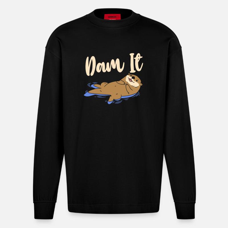 Otter Pun Dam It - Manches longues bio épais oversize fabriqué en UE - SOLID BLACK